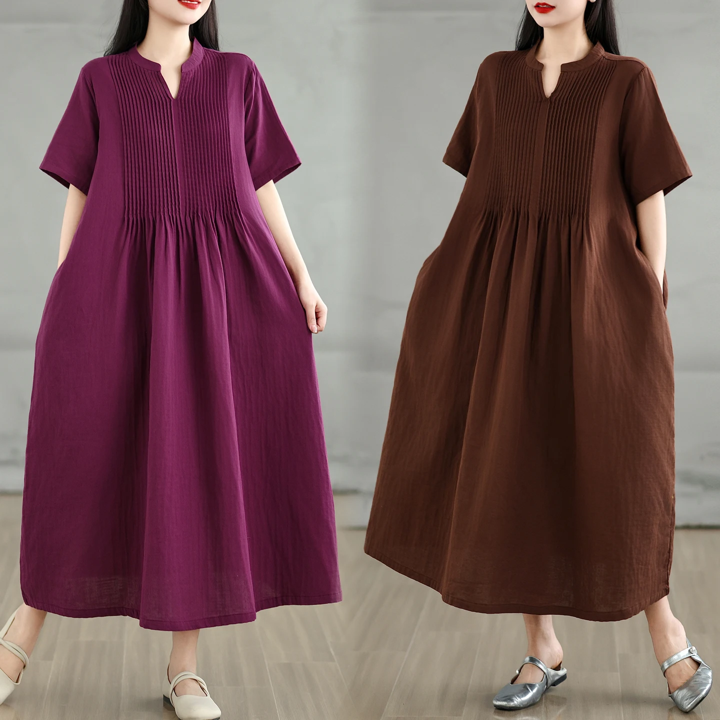 

Художественное винтажное женское платье миди с двойным слоем, коротким рукавом, свободного кроя, длиной до колена, А-силуэт, хлопковое, летнее