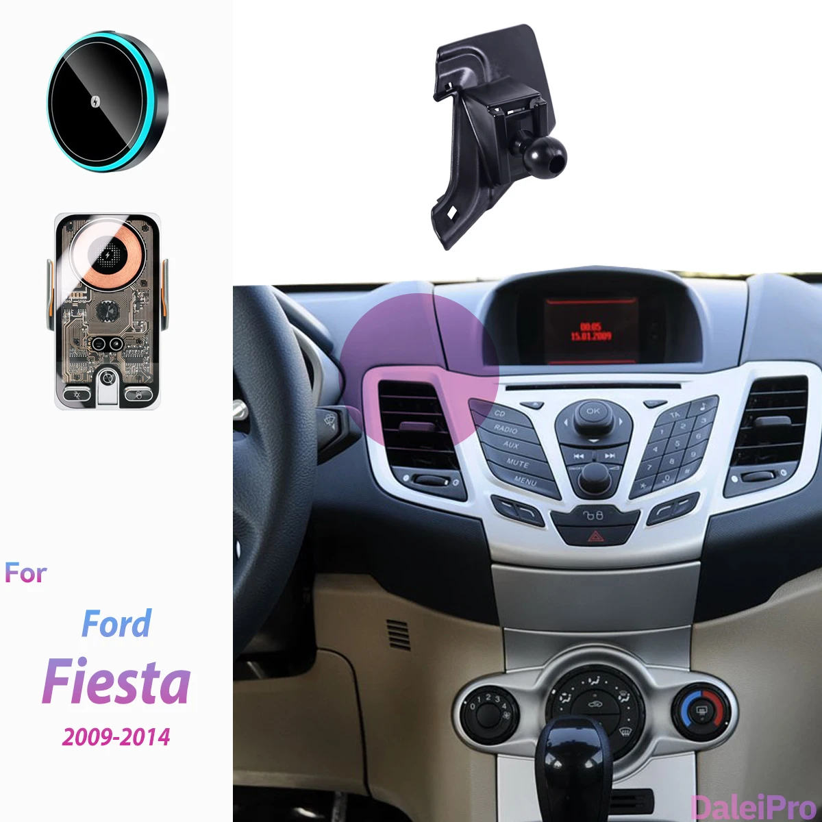 For 2009-2014 Ford Fiesta 2010-2013 Car Phone Holder Wireless Charger Magsafe Holder Auto Clamping Strong Magnet Car Accessories