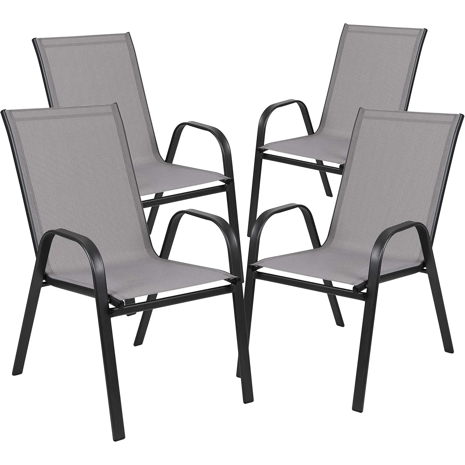 Set of 4 Manado Series Patio Chairs - Gray Flex Comfort Material - Powder Coated Metal Frame - Ships Fully Assembled