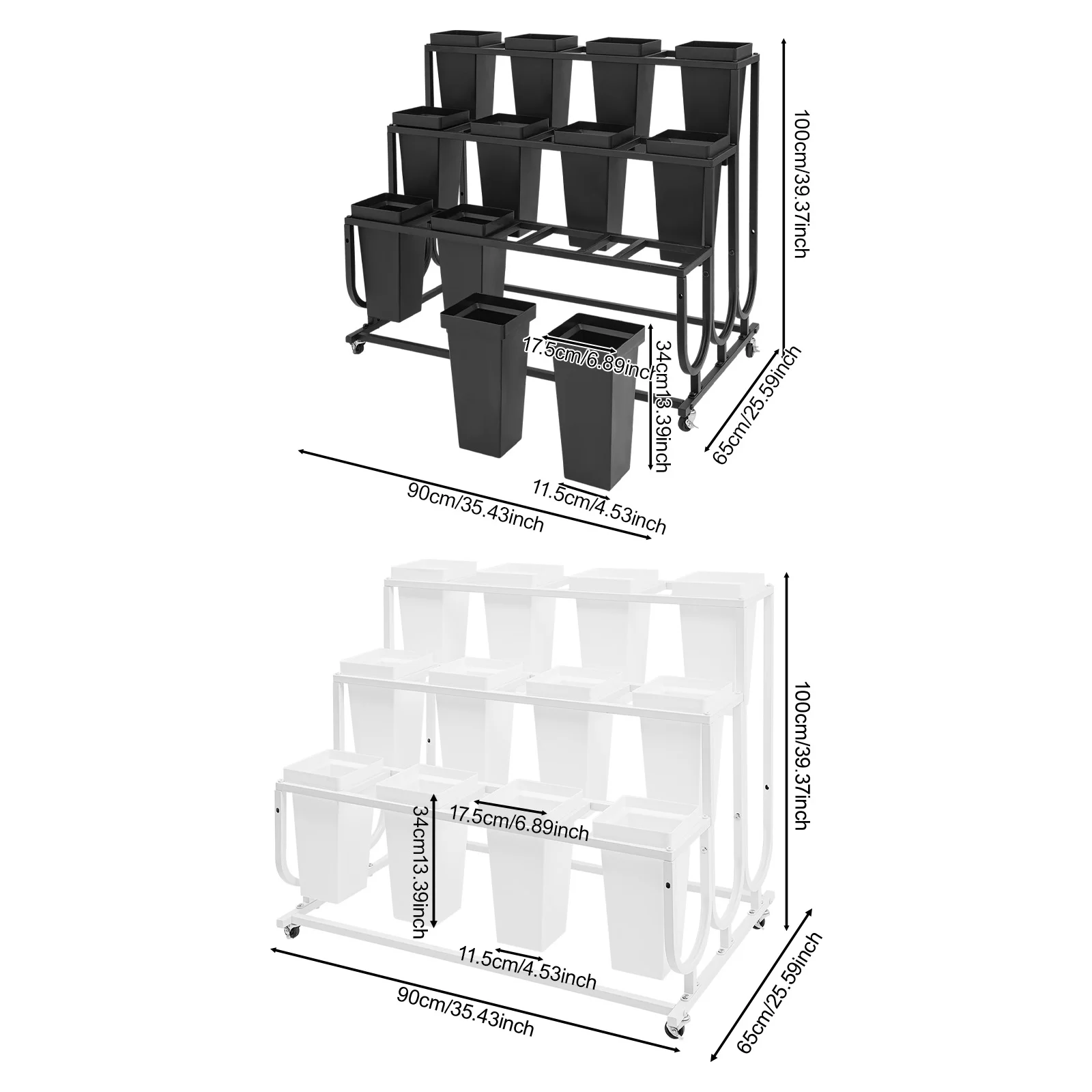 3-Tier Metal Flower Display Stand Movable Plant Stand Floorstanding Flower Rack for Home/Flower Shop/Wedding/Exhibition