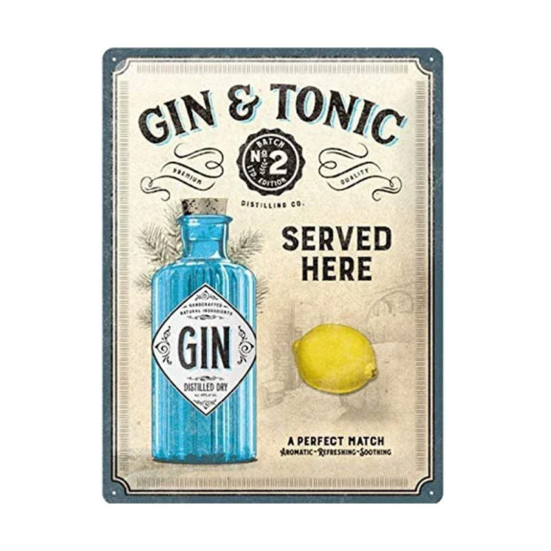 Gin and Tonic Metal Sign Home Party Bar Retro Vintage Signs Wall Decor Tin Sign 20x30cm