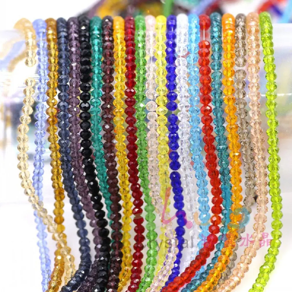 150Pcs Sparkling Faceted Rondelle Glass Beads 3x4mm White Versatile for Jewelry Making DIY Bracelet Necklace Lamp Keychain Card