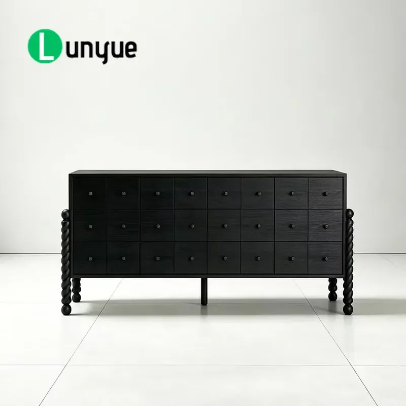 French Retro Black Solid Wood Dining Side Cabinet Living Room Storage Locker Entrance Console Table Customizable Factory