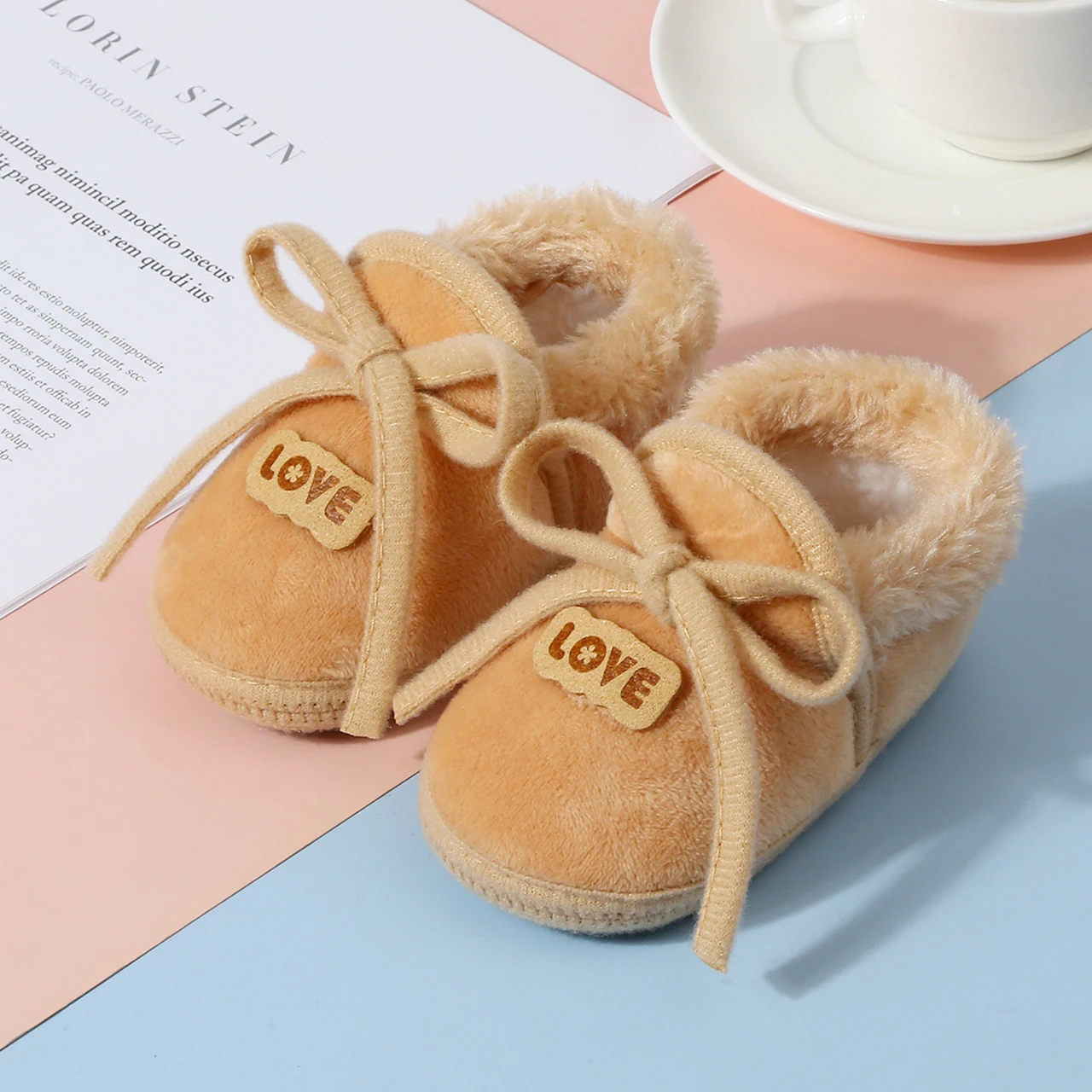 Winter Baby Mid-calf Snow Boots Thicken Fleece Warm Infant Plush Shoes Lacing Bow Newborn Anti-skid Soled Kids Girls Flip Flops