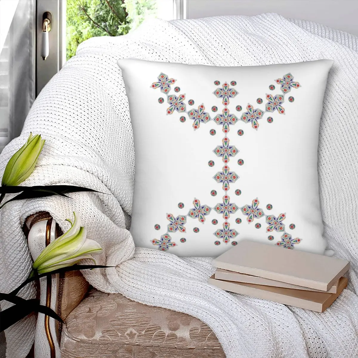 Z Imazighen Kabyle Jewelry Pillowcase Polyester Linen Velvet Pattern Zip Decor Home Cushion Cover 45x45