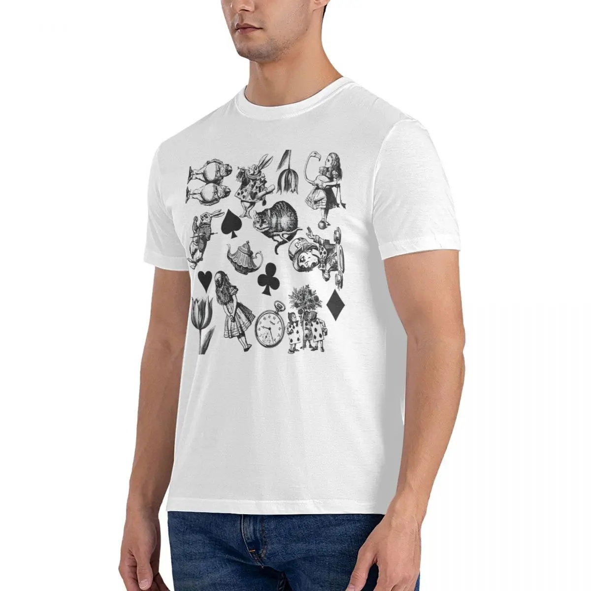 White Rabbit Mad Hatter T Shirt Alices In The Wonderland Pure Cotton Clothing Cool Short Sleeve Round Collar Tees Party T-Shirt