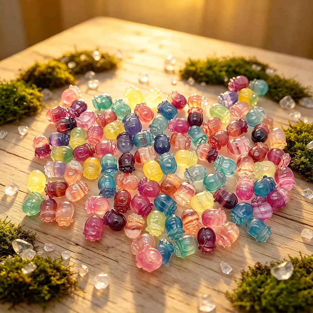 5pcs/Lot Natural Stones Fluorite Rose Flower Mini Carvings Crystals Crystal Gems Stone Home Room Decoration DIY Minerals Quartz