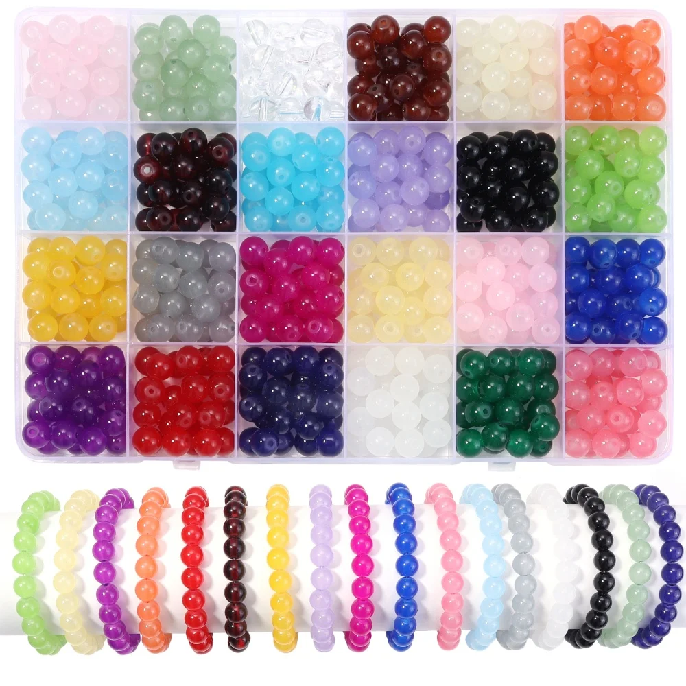 

600/1200pcs 6/8mm Round Glass Beads for Jewelry Making 24 Colors Crystal Beads for Bracelets Jewelry Making DIY Crafts Pendants