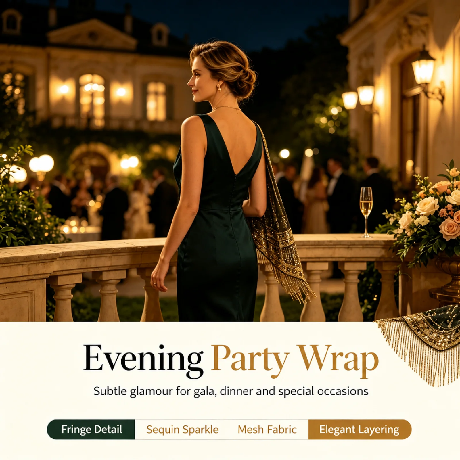 Sequin Shawl Beaded Evening Cape Shawl with Fringe Embellished Wrap with Fringe Glittering for Women, Weddings