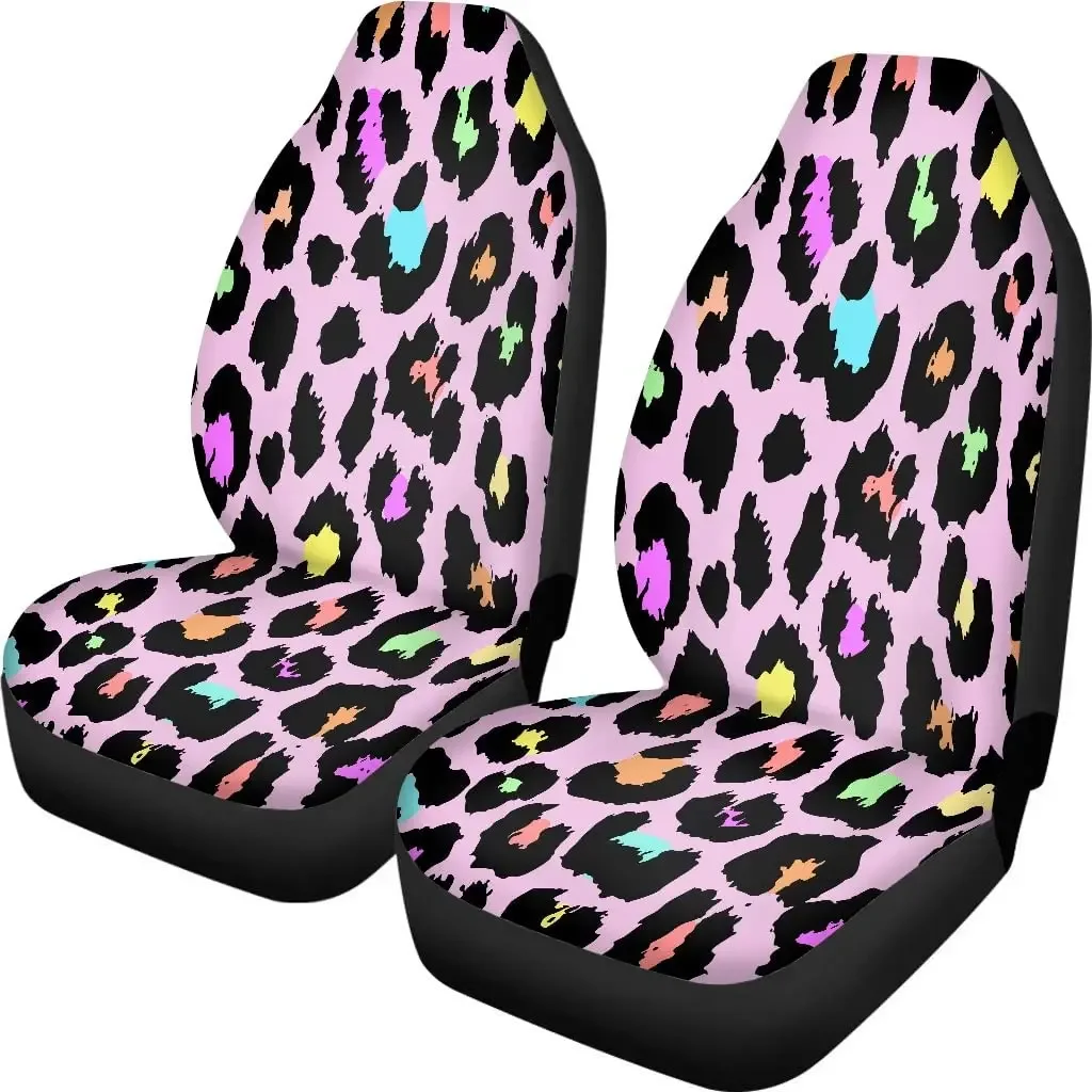 Pehede Seat Covers Colorful Leopard Seamless Pattern Fashion Exotic Wild Design Hand Drawn Durable Universal Front Seat Cover fo