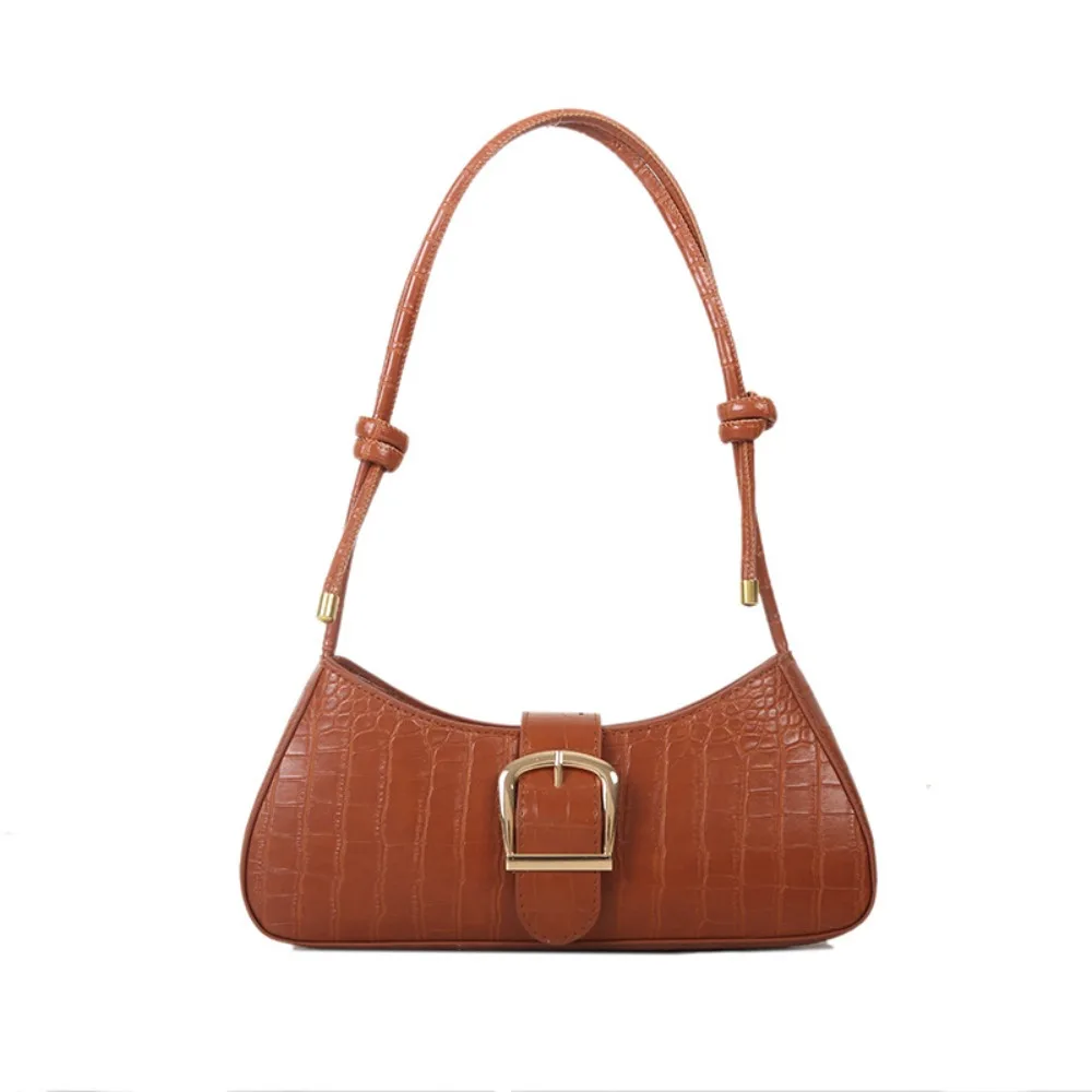 

Vintage Half-moon Underarm Bag Stone Pattern Large Capacity PU Leather Shoulder Bag French Style Fashion Rectangle Armpit Bag