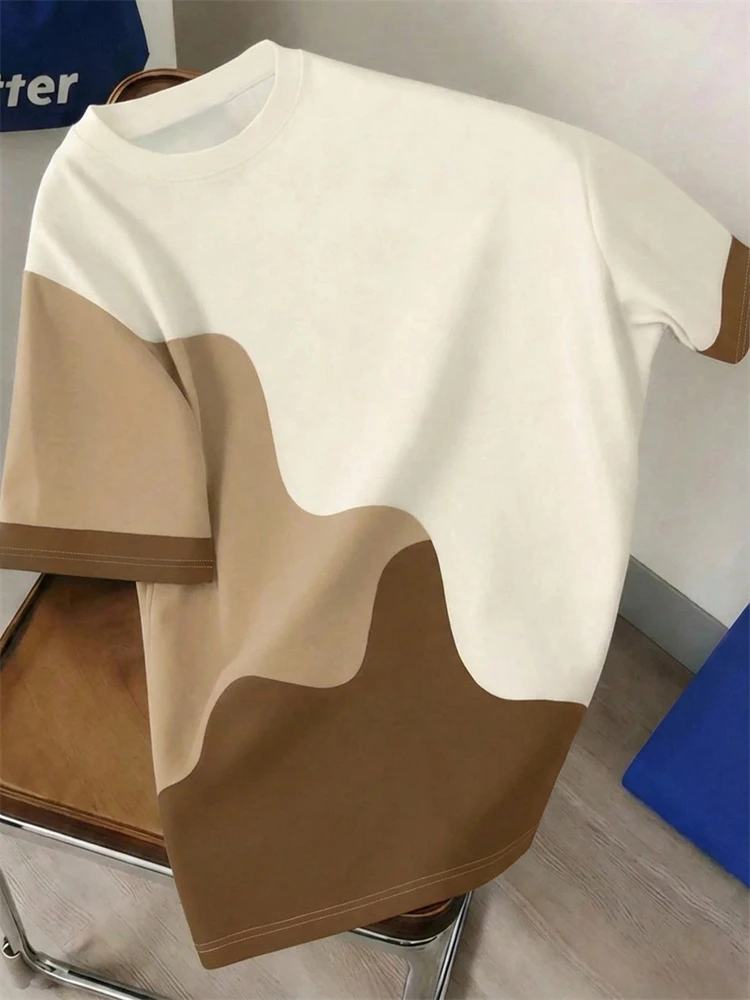 2026 Men's Summer Three-Color Block-Print Short-Sleeve T-Shirt Simple Breathable Loose-Fit Crew Neck Short-Sleeve T-Shirt