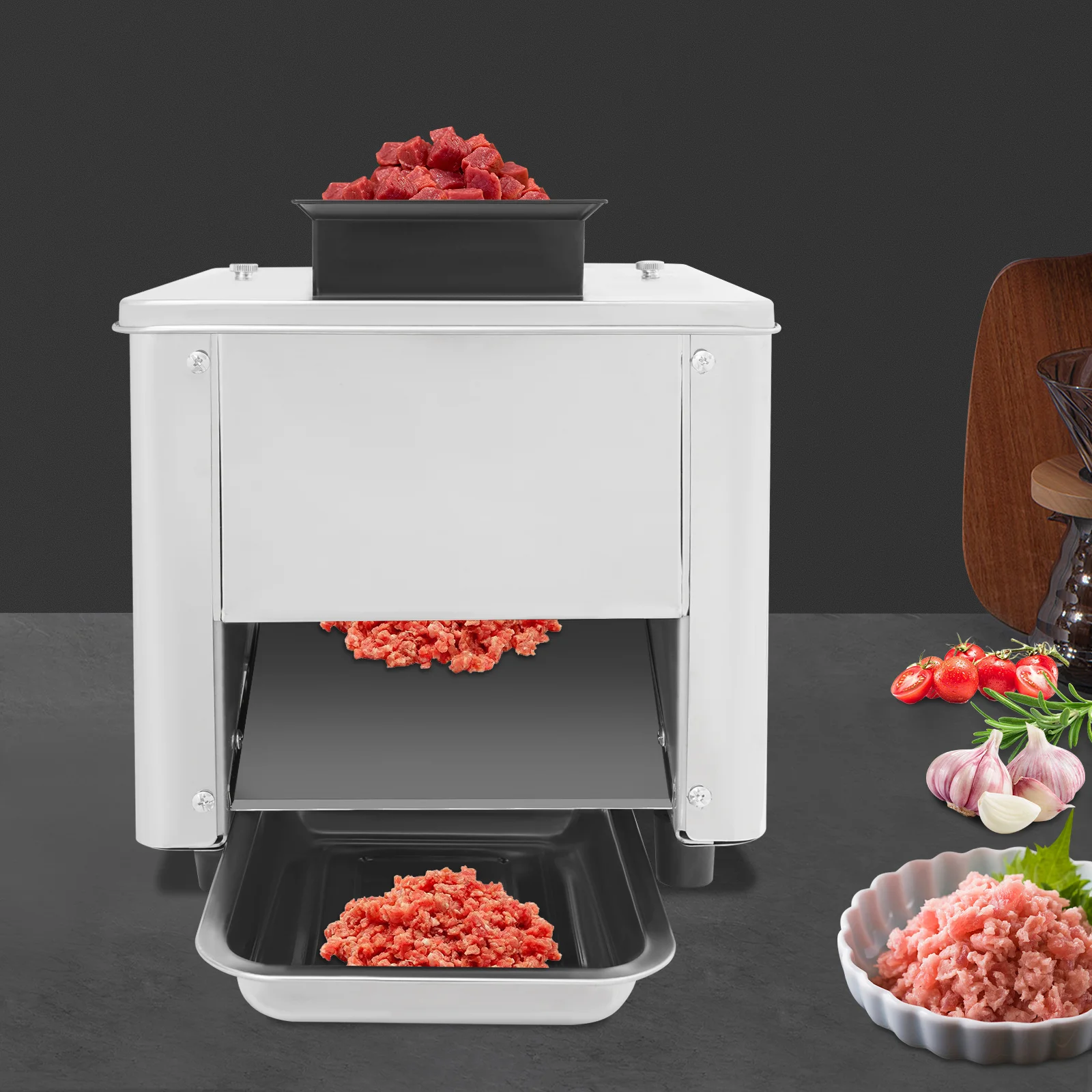 

Электрическая машина для резки мяса из нержавеющей стали, 850 Вт, 330 фунтов/ч, 310 об/мин с лотком для водяного пистолета под давлением, размороженное свежее мясо