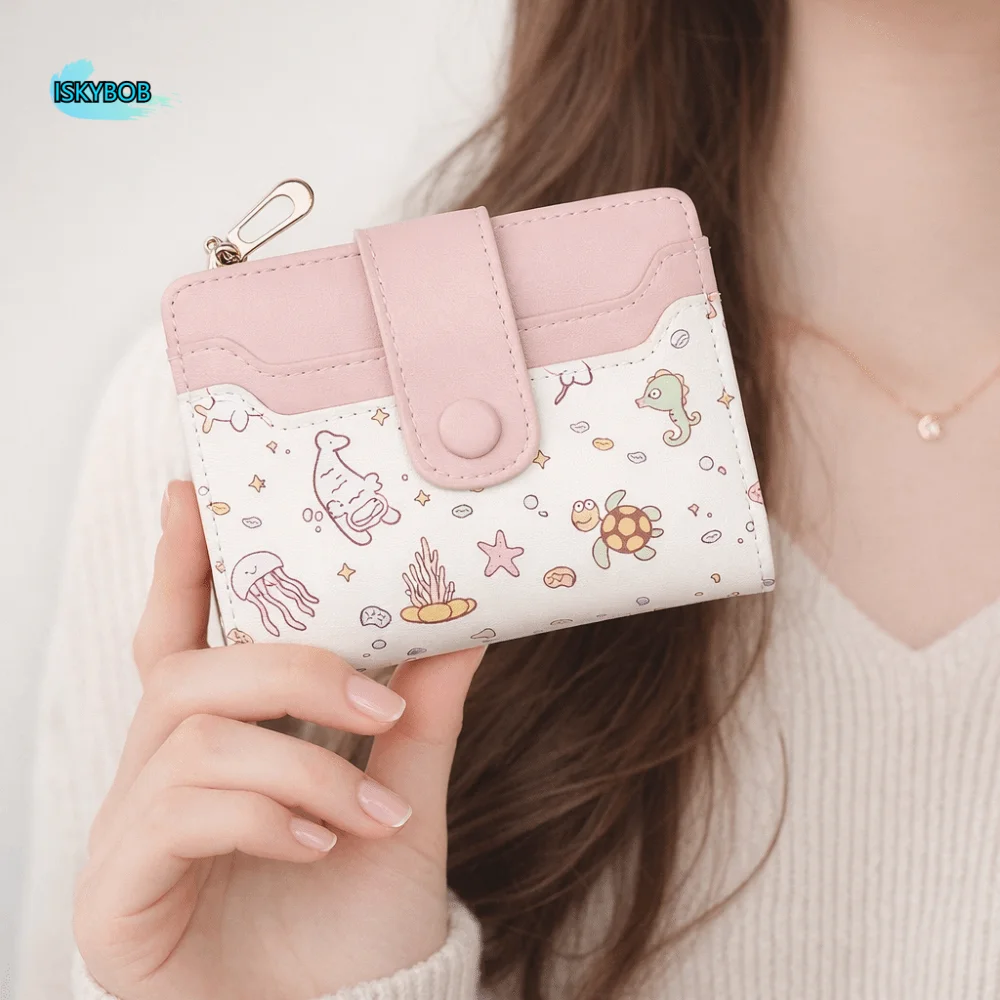 

Causal PU Leather Bifold Purse Zipper Soft Short Card Bag Storage Multi-card Slot Woman Wallet Daily