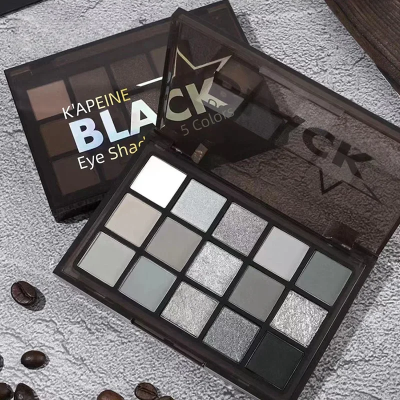 K'APEINE's 15-Color Night Knight Eyeshadow Disc Pearlescent Matte Dark Grey Dark Smoky Makeup