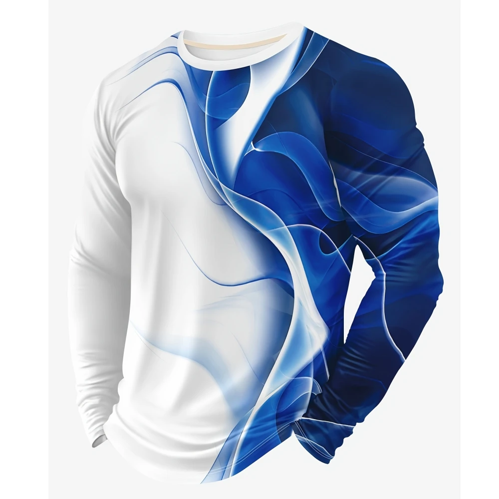 T-Shirts for Men Autumn Mens Clothing Round Neck Tops Long Sleeve Shirts 3D Print Graphic T Shirts Vintage Oversize Men T-Shirt