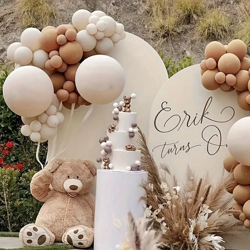Neutral Coffee Nude Safari Balloon Garland Kit, Matte Cocoa Beige Cream Latex Balloons with Boho Tassel Monkey Foil Balloons, Wild One Jungle Animal Theme Baby Shower Boys 1st Birthday Photo Booth Backdrop Decor Supplies view 3