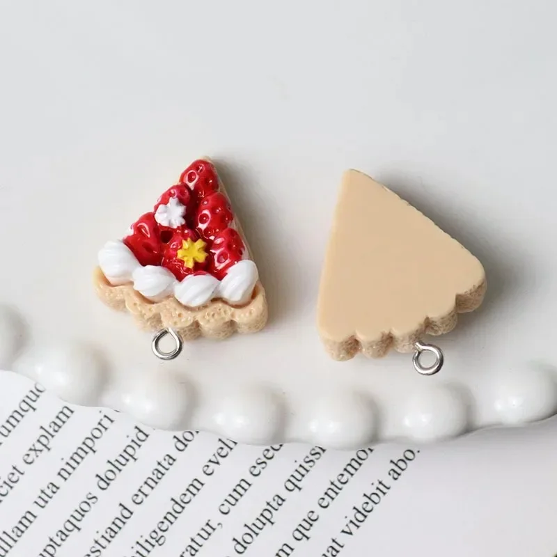 10pcs Triangle Strawberry Cake Resin Charms Simulation Cream Cake Small Pendant DIY For Earring Zip Key Chains Jewelry Make - view 3