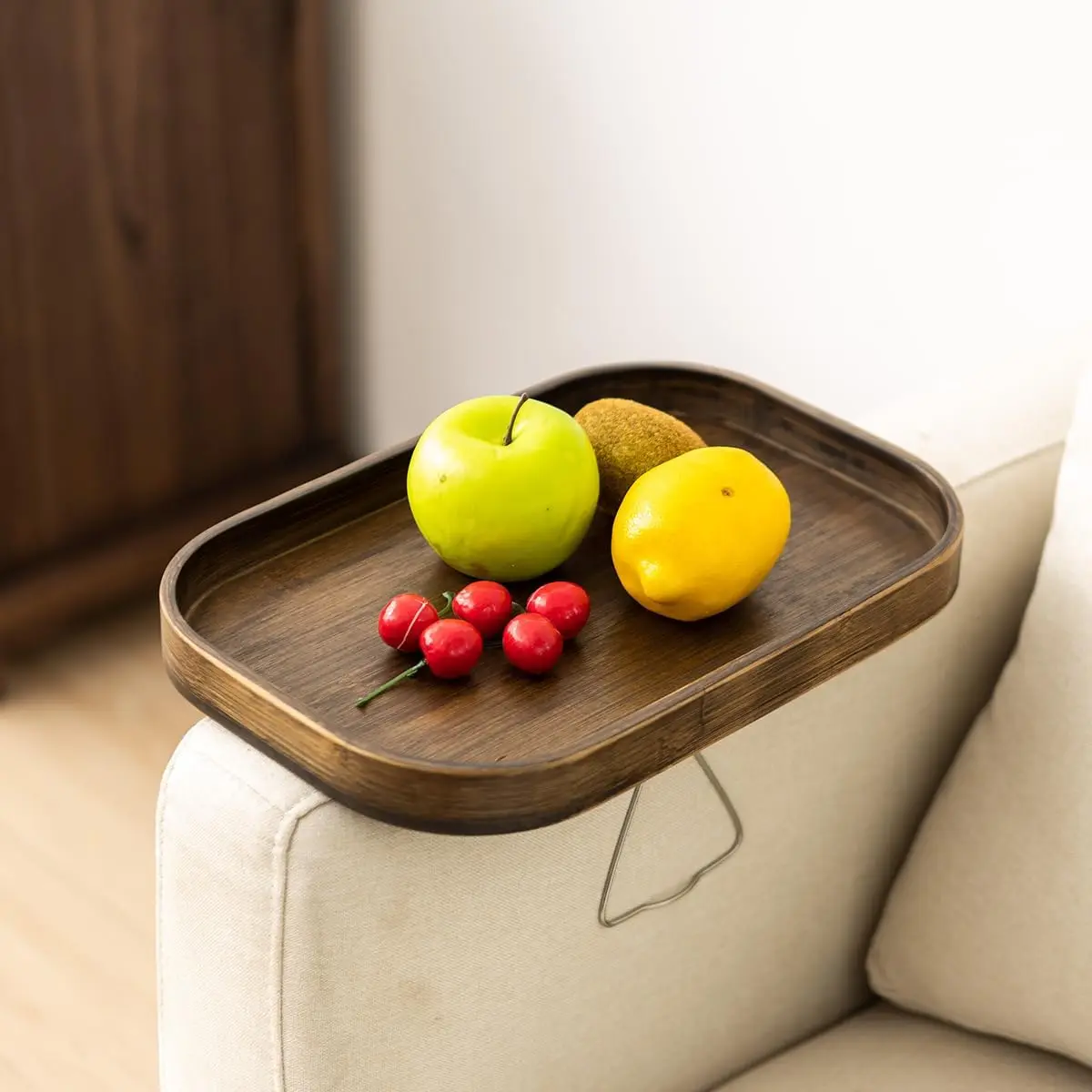 

Couch Arm Table Bamboo Sofa Armrest Tray Table Clip Double Hinge Couch Arm Tray Clip on Side Table for Home