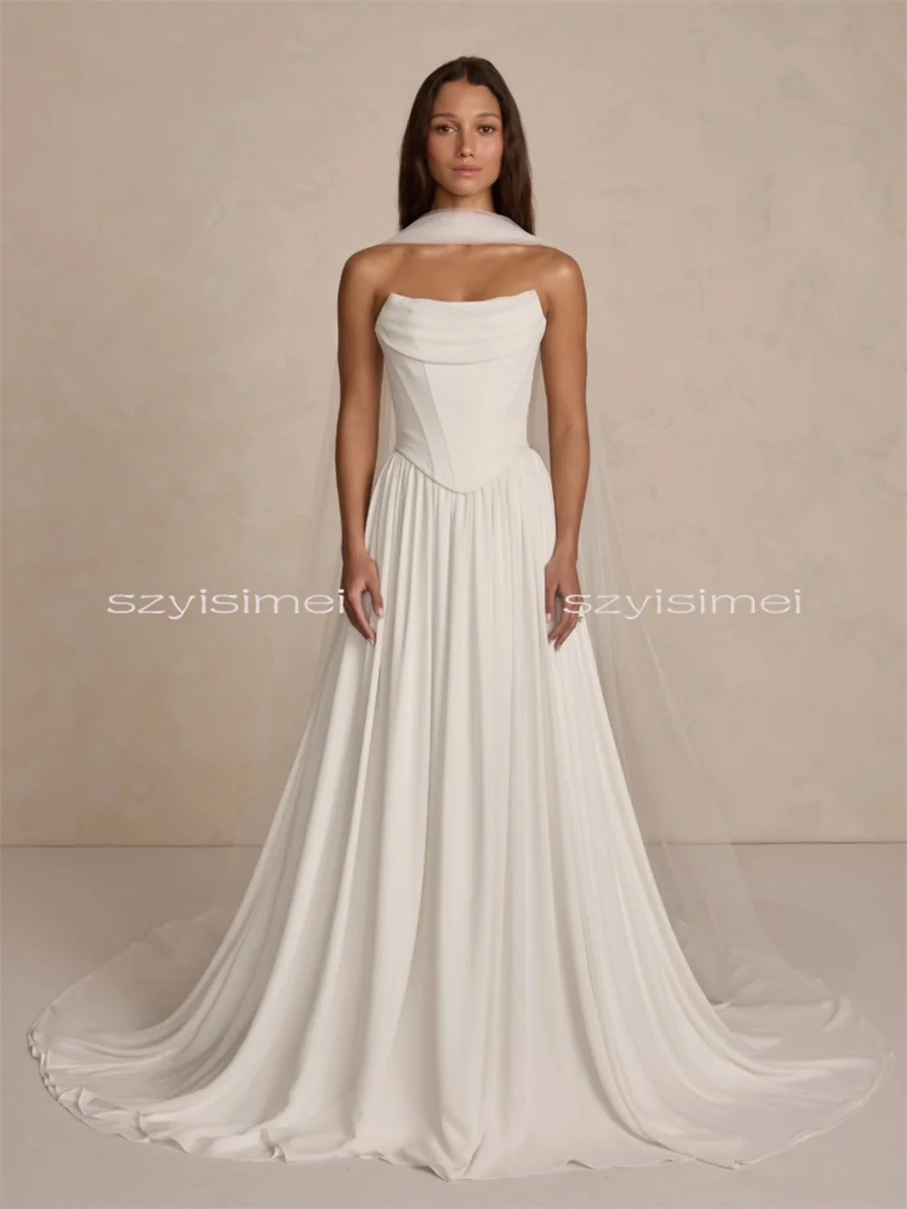 

Strapless White Wedding Dresses A-Line Bridal Dresses Customized Color Party Evening Gowns 머메이드 이브닝 드레스