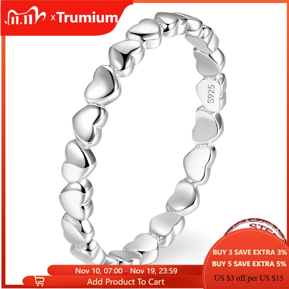 

Trumium Original Silver 925 Love Rings for Women Full Heart Ring Valentine's Day Eternity Stackable Gift Engagement Jewelry