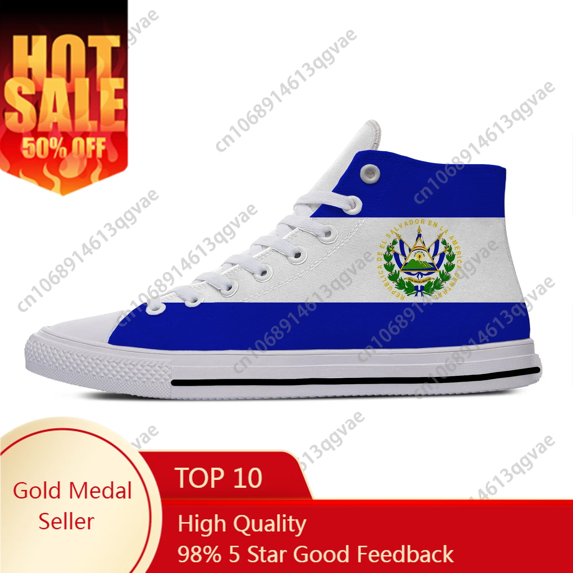 

El Salvador Flag Popular High Top Sneakers Mens Womens Teenager Canvas Lightweight Sneaker Casual Couple Custom Made Shoes