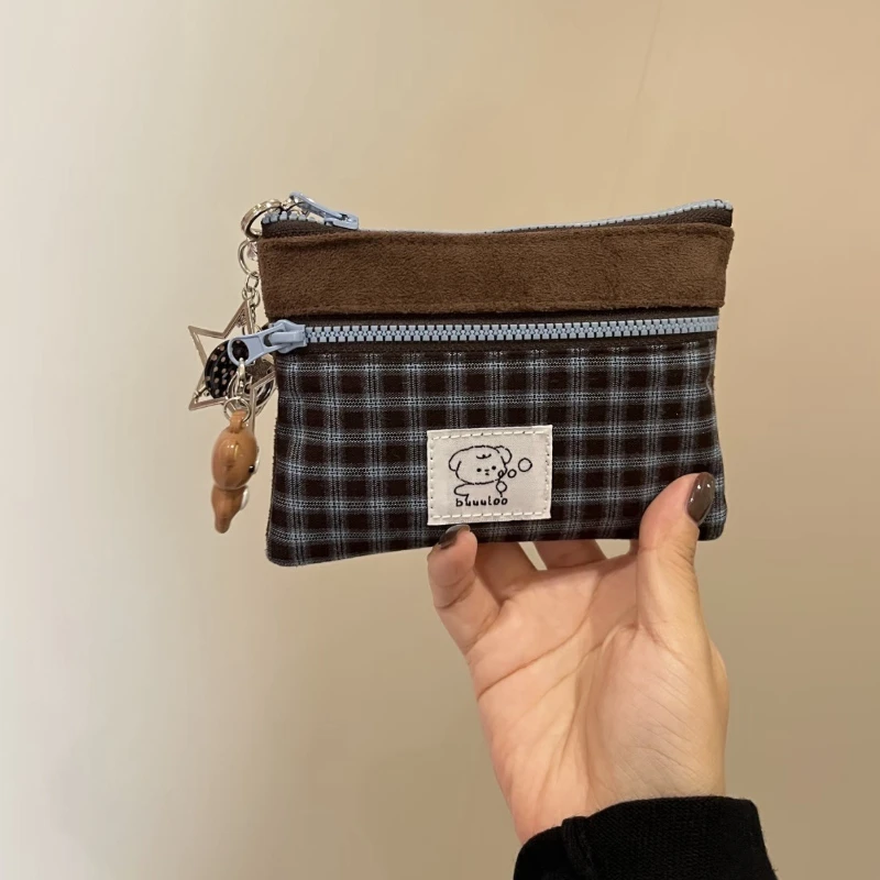 Double Layer Card Holder for Women, Vintage Patchwork ID Case Coin Purse, Korean Style Portable Storage Wallet