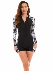 Women's Long Sleeve One Piece Swimsuit Zipper Surf Suit One Piece Flat Front Swimsuit Women's Swimwear