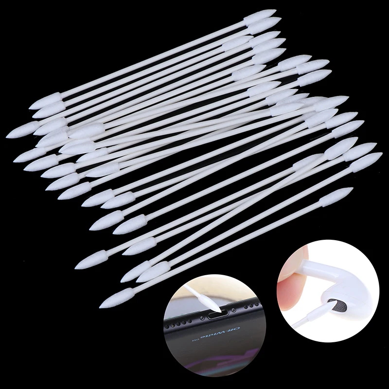 50Pcs Double Head  Earphone Earbuds Tips Headset Cotton Disposable Stick Cleaning Tool