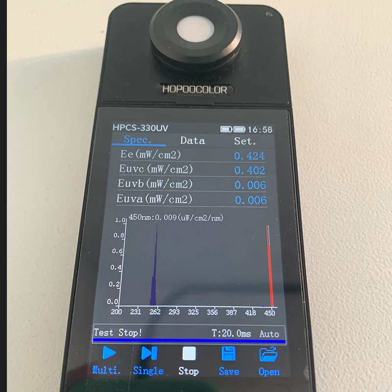 230-450nm Spectrometer Meter Irradiance mW/cm2  Wireless Bluetooth Connection HPCS-330UV radiometer light use UVA UVB UVC