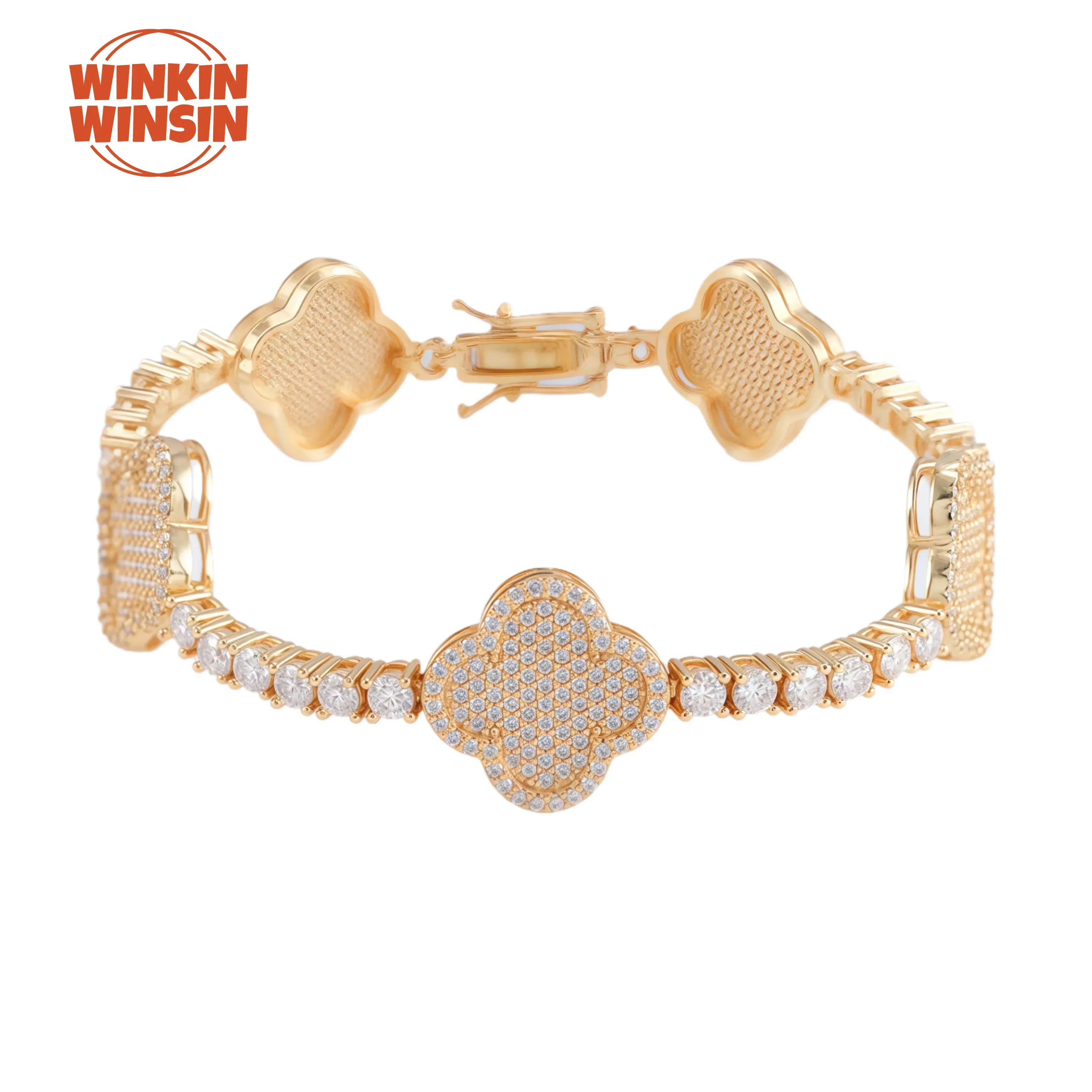

Winkin Winsin New Products S925 Sterling Silver Bangle GRA Certificate Bracelet Clover Tennis Chain Moissanite Bracelet Jewelry