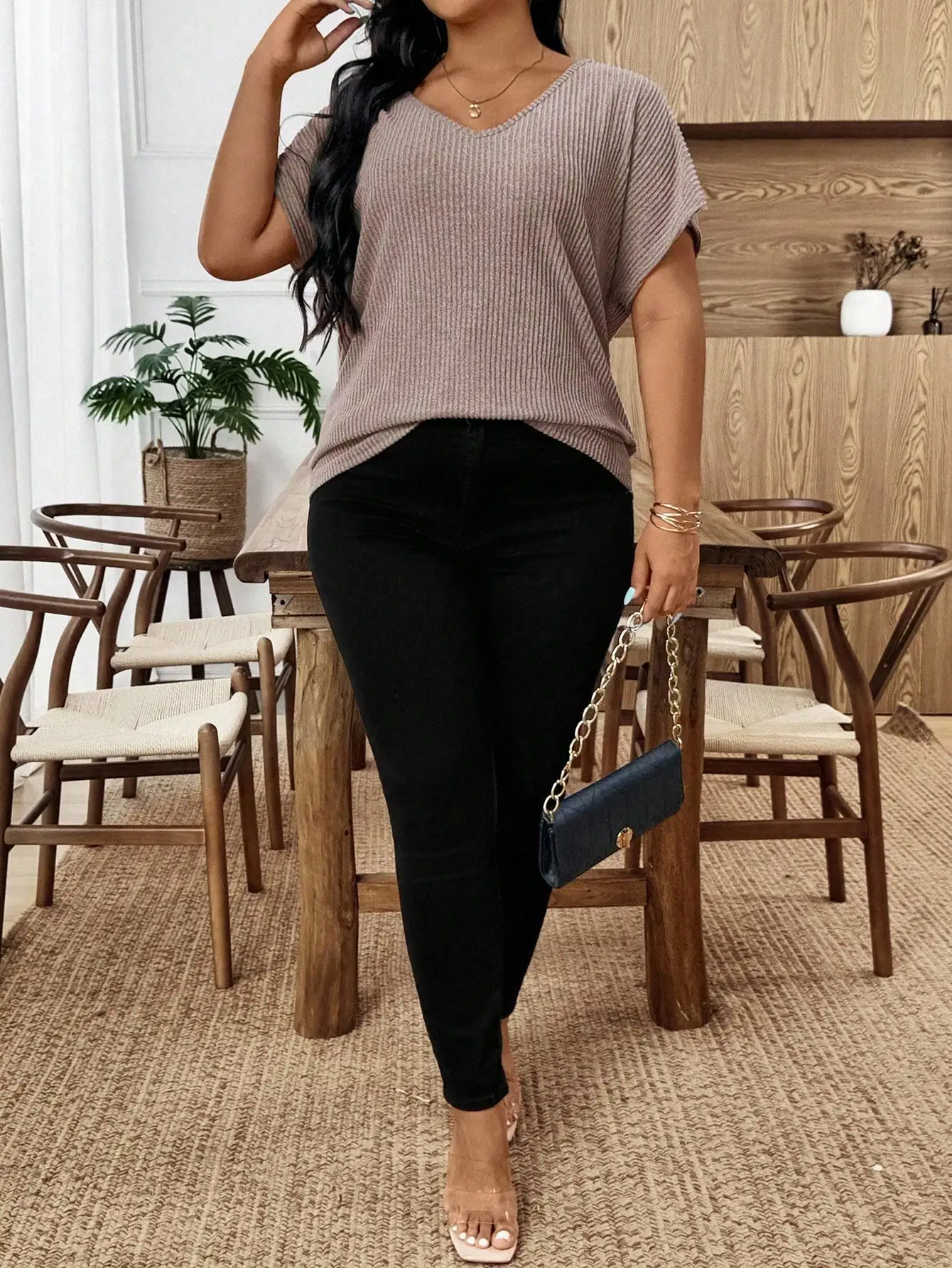 

Women V-Neck Backless Batwing Sleeve Casual T-Shirt With Bow Detail