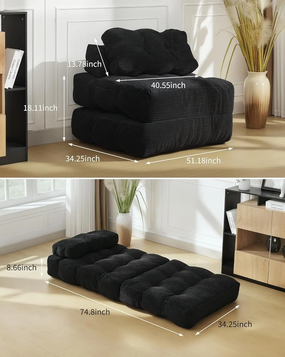 3-in-1 34" Folding Sofa Bed with Pillow Boneless Matress with Back Support Comfy Portable Convertible Sleeper Chair Floor Sofa image 3