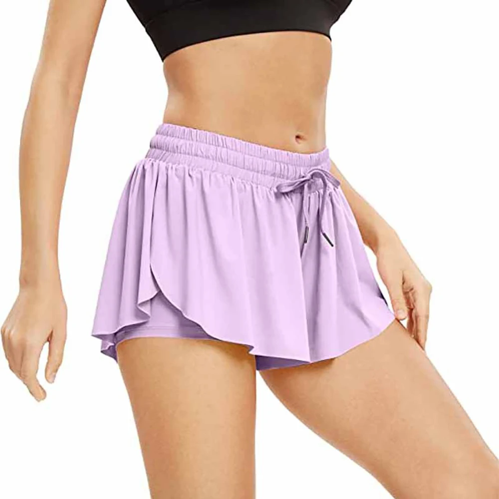 Summer Culottes 2-in-1 Nylon Quick-drying Women's Sports Running Culottes With Pockets And Drawstrings To Shape Waist And Soft