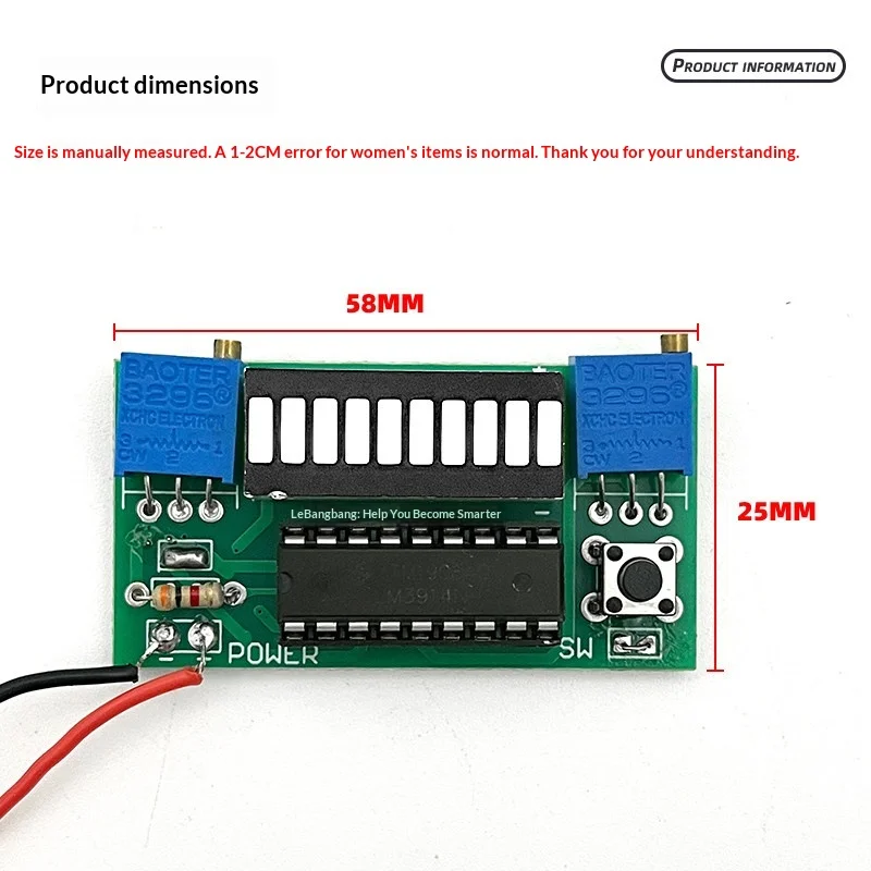 LED power indicator light kit, power display meter tester 2.4V-20V electronic production DIY parts