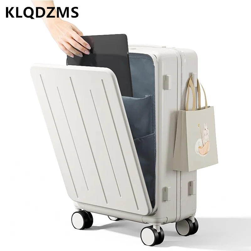 KLQDZMS 20\'\'24\'\'26\'\' Inch Front Opening Multifunctional Student Luggage High-quality Universal Wheeled Boarding Suitcase