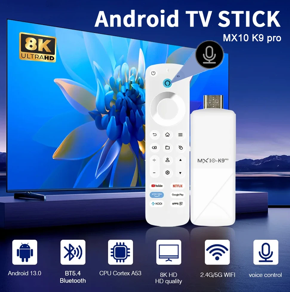 MX10-K9PRO عصا تلفاز ذكية صغيرة أندرويد 13 h618 ATV 4K HD TV box 2.4/5G WiFi TV استقبال لمشغل وسائط Google YouTube Netflix