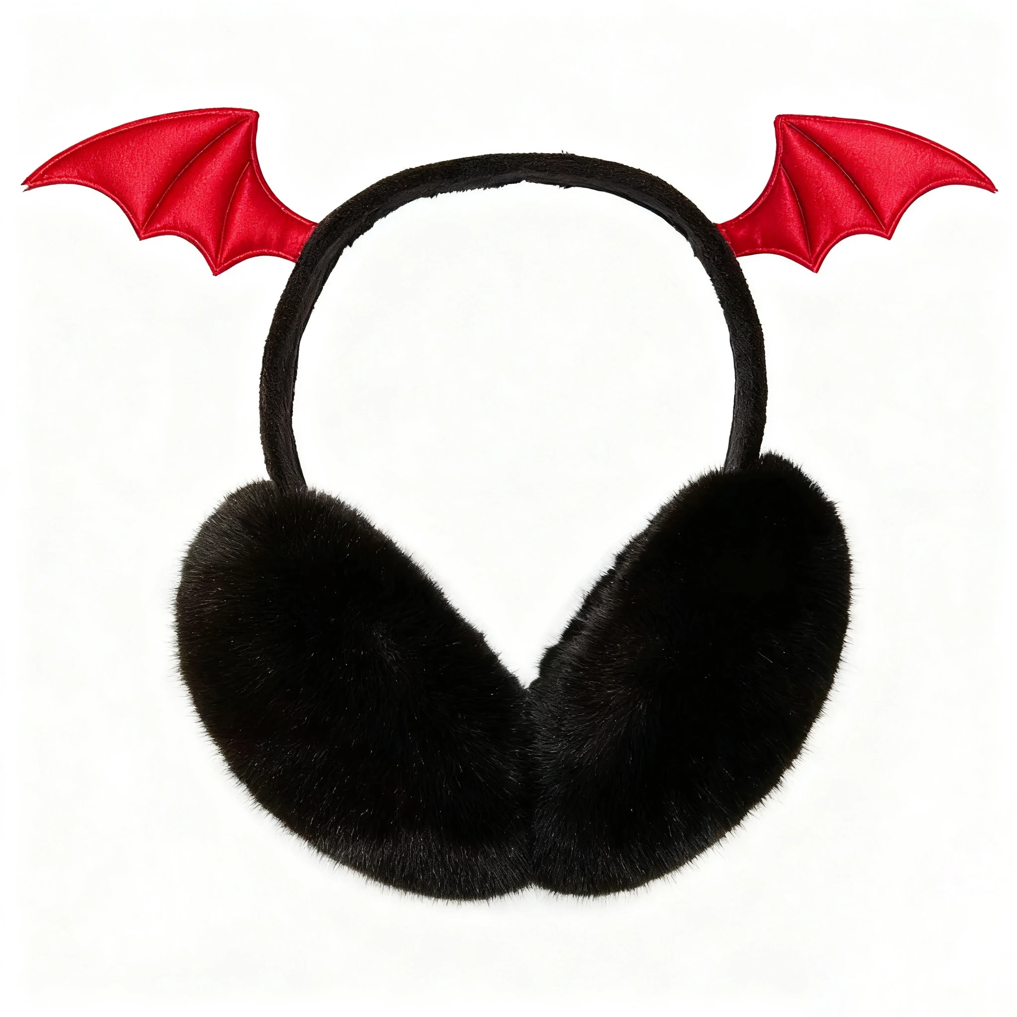 

2025 Halloween Earmuffs Fashion luxurious Funny Red Bat Wings Black Ear Muffs High quality imitation rabbit fur warm ear cover