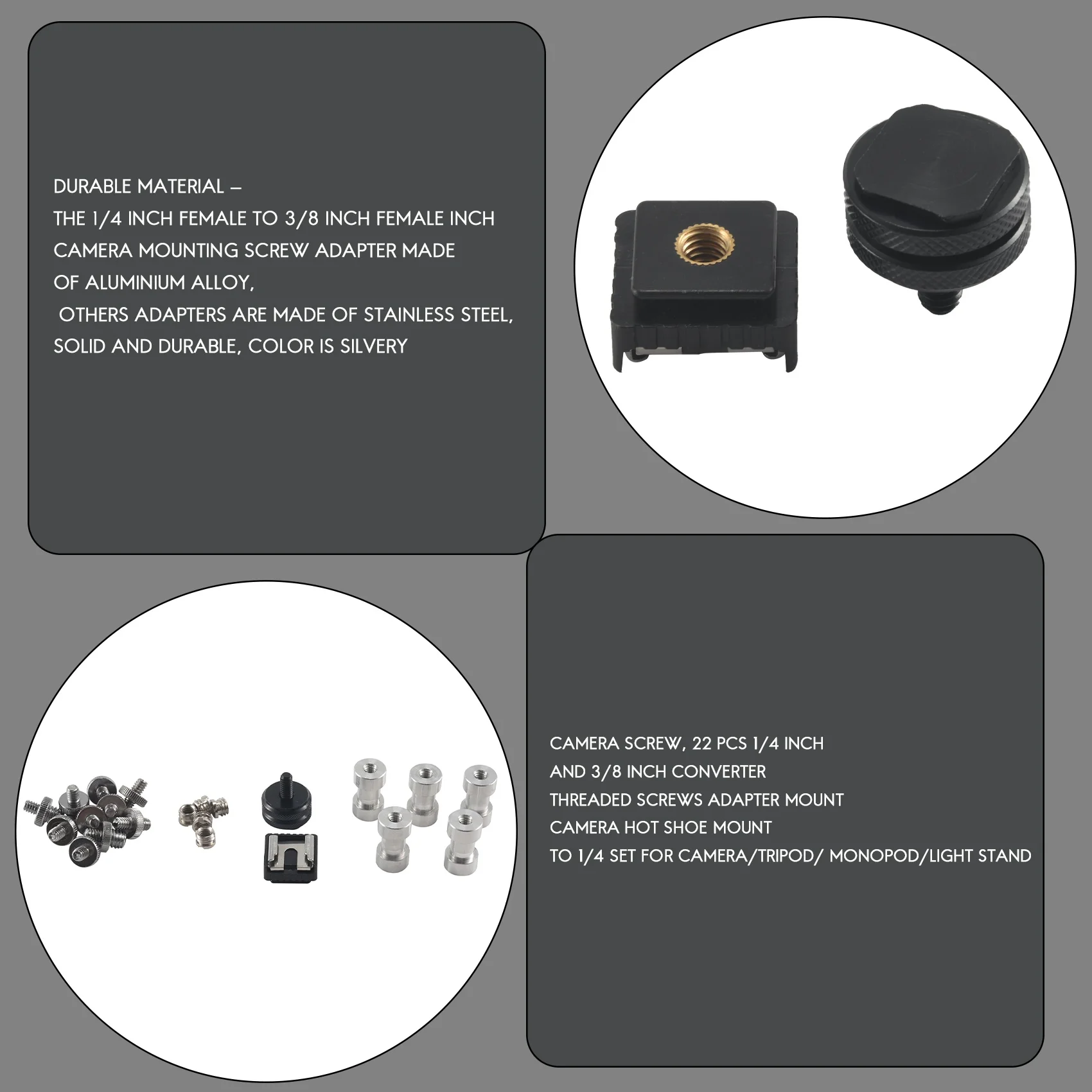 A25P Camera Screw, 22 Pcs 1/4 Inch And 3/8 Inch Converter Threaded Screws Adapter Mount Camera Hot Shoe Mount To 1/4 Set For Cam