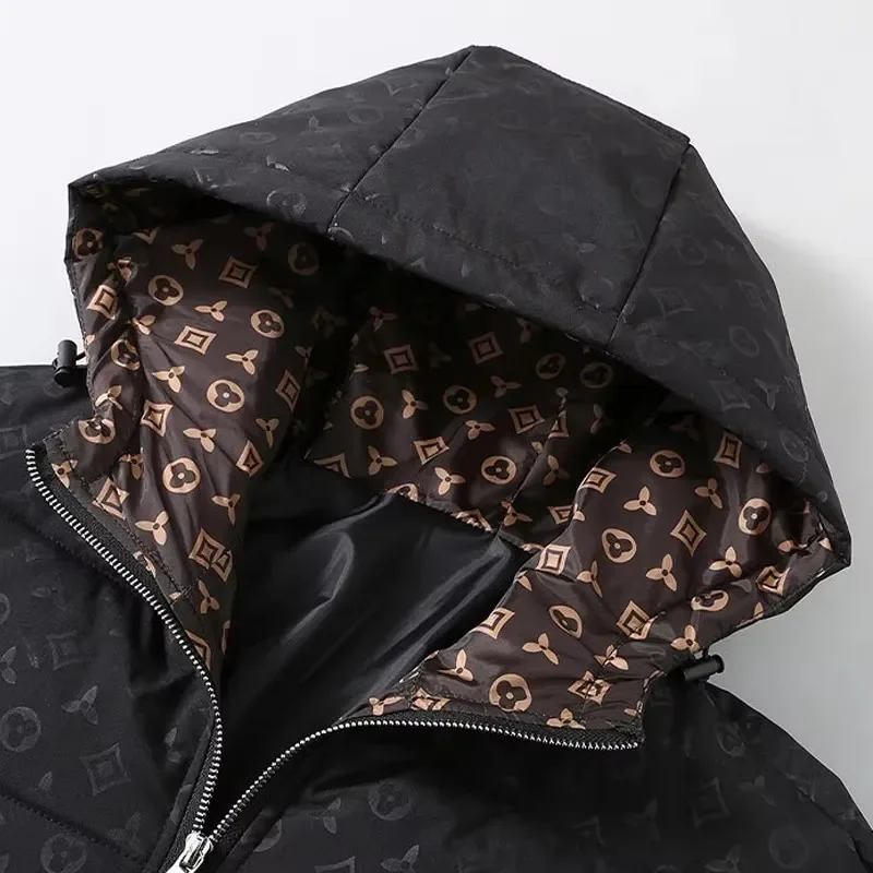 Herren 2025, Winter-Daunenjacke, mit Kapuze, mit Baumwolle gefütterter Mantel, dicker, winddichter Parka, Street-Style-Bomberjacke, Herren-Skijacke