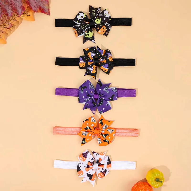 ncmama 5Pcs Halloween Pumpkin Ghost Heabands Girls Hairband for Baby Toddler Elastic Bowknot Hair Band Infant Hair Accessories