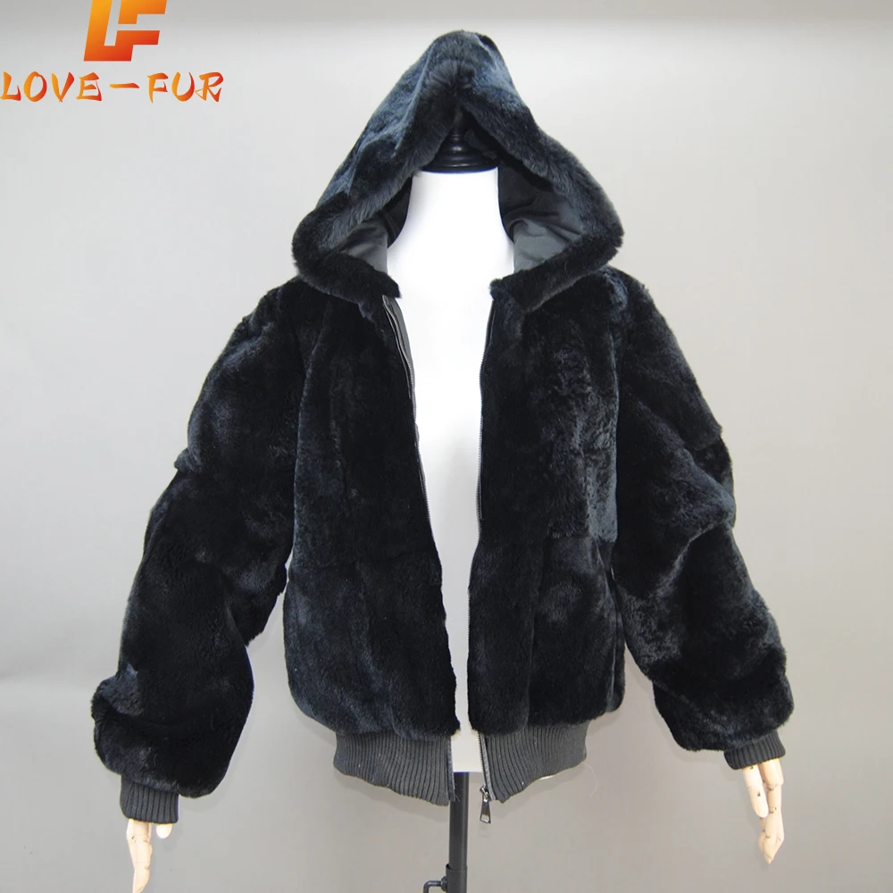 

2024 Whole Skin High Quality Rabbit Fur Jacket Women's Rabbit Fur Coat Natural Wholeskin Fur Coat Hooded Fashion Rabbit Fur Coat