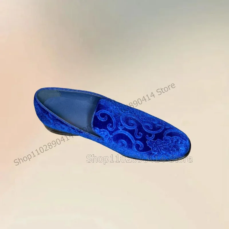 รองเท้าโลฟเฟอร์ผ้าลูกฟูกปักลายสีน้ำเงิน ดีไซน์แฟชั่น สวมใส่ง่าย รองเท้าผู้ชายสุดหรู ทำมือ เหมาะสำหรับงานปาร์ตี้ งานเลี้ยง งานแต่งงาน รองเท้าเดรสผู้ชาย