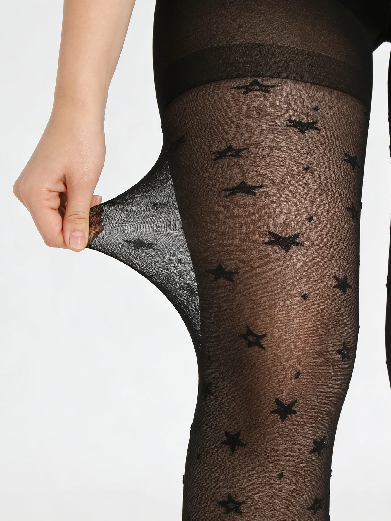 1Pair Plus Size Women Black Star Print Sheer Tights High Elastic Curvy Sweet Cool Party Daily Pantyhose