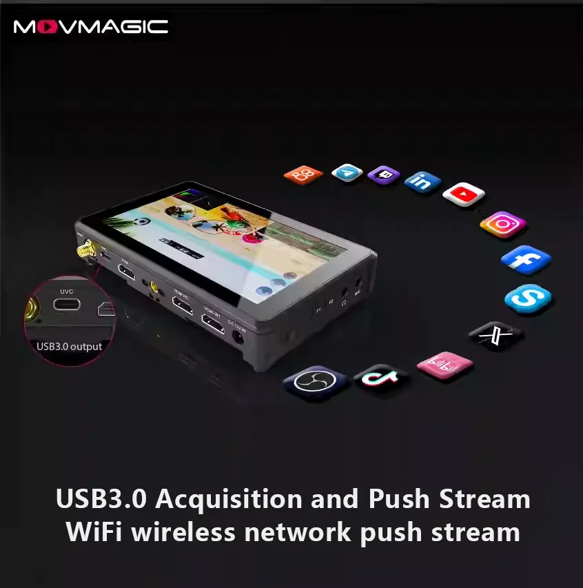 Movmagic X5 Dual-Channel 4K USB 3.0 & WiFi Input Switcher With 5.5'' Touch Screen Professional Video Mixer Switcher