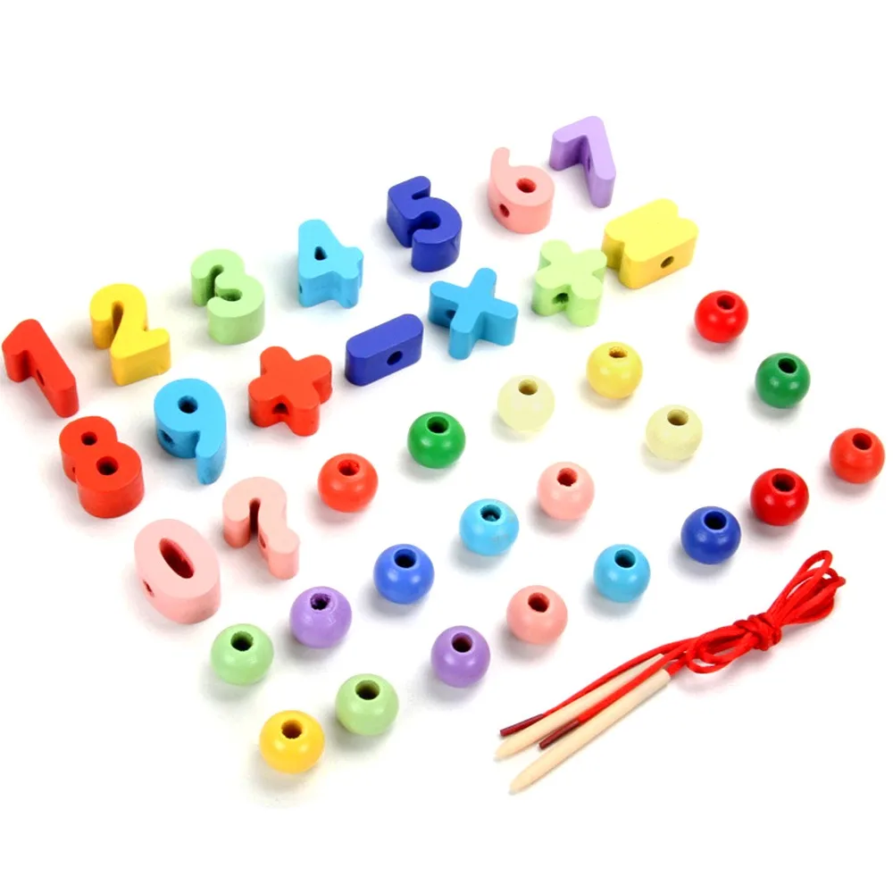 ​ Jouet coloré de perles de ficelle Montessori ​   Conception de perles de laçage ​ ​ Blocs empilables ​ ​ Jouet de filetage éducatif précoce ​   Différentes formes