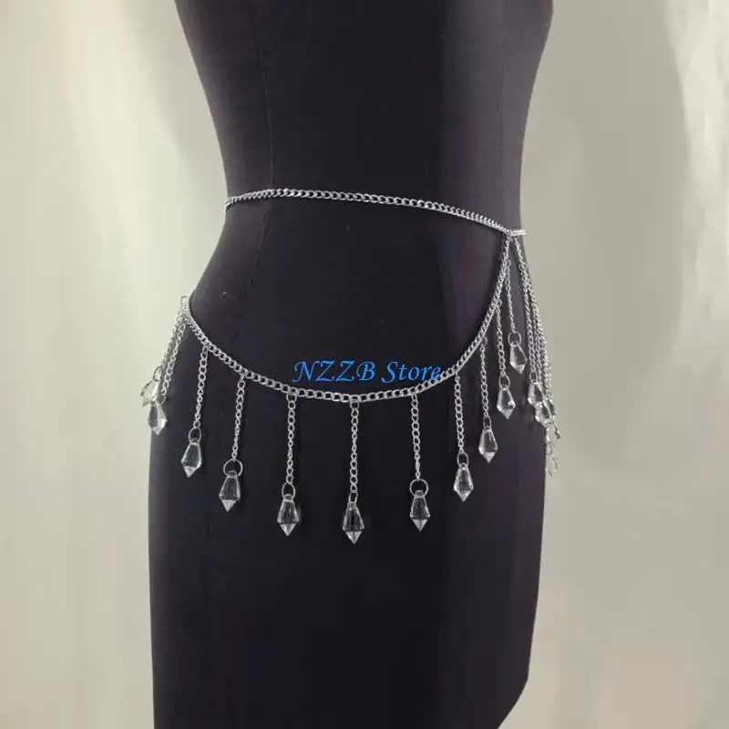 

T21F Elegant Clear Crystal Beaded Body Jewelry Adjustable Length Waist Chest Decoration For Various Outfit Styles