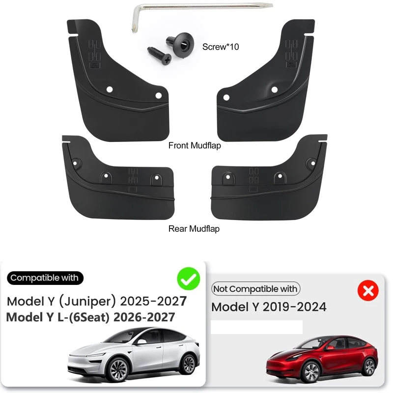 Front Rear Wheel Mud Flaps For Tesla Model Y Juniper & YL-(6seat) 2025-2027 Tesla Exterior Upgrade Fender Protector Accessories