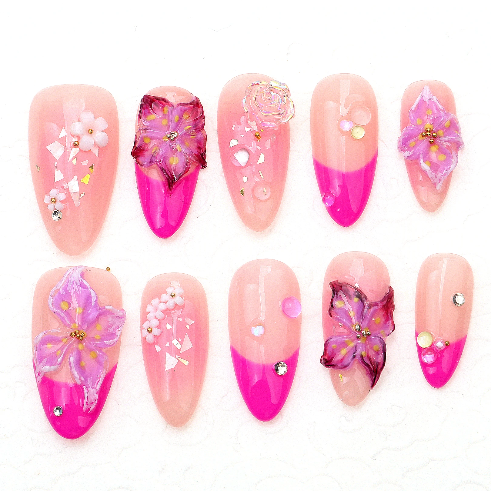 10Pcs 3D Flower Press On Nails,handmade nails,FreeStyle Nail Set,Autumn Nails,Acrylic Fake Holiday Floral Nails,y2k nails