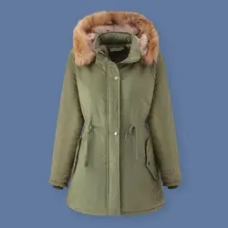 Abrigo de longitud media con capucha desmontable para mujer, Chaqueta de manga larga con cuello levantado, forro polar de Color sólido, prendas de vestir de otoño e invierno